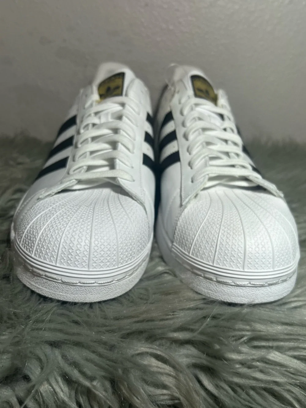 ADIDAS ORIGINALS SUPERSTAR WHITE/BLACK Leather Gold Accent Sneakers Size 19
